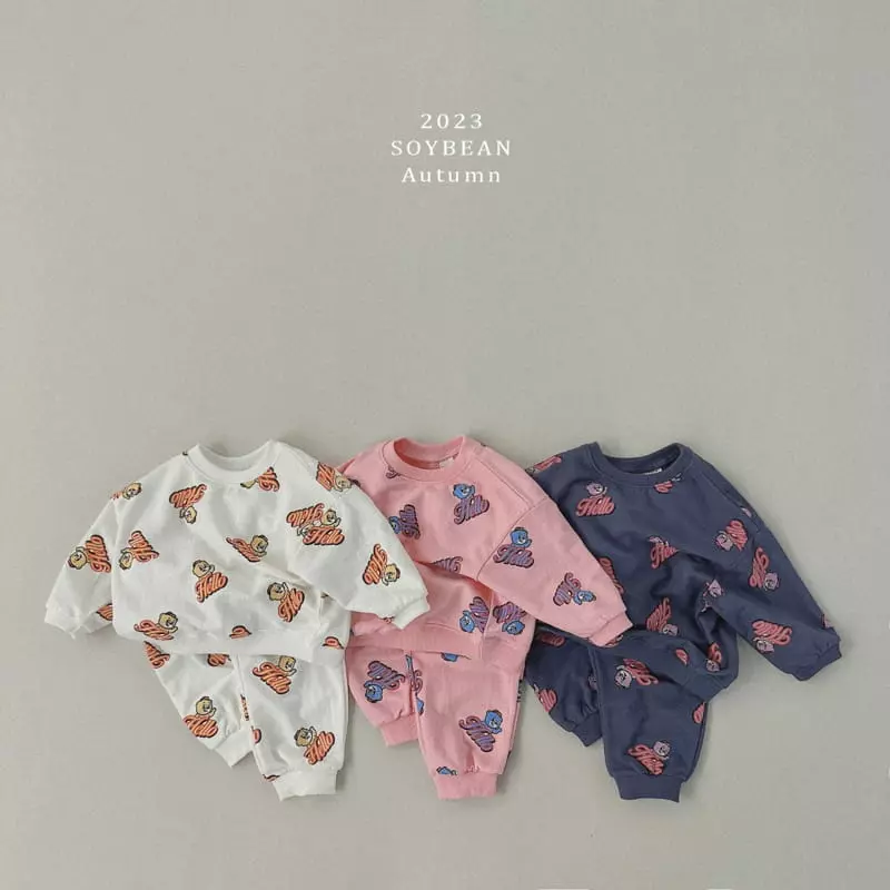 Soybean - Korean Children Fashion - #minifashionista - Hello Bear Top Bottom Set