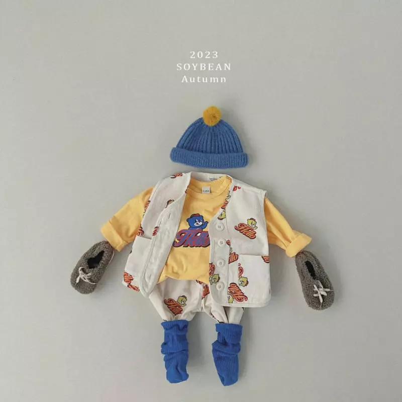 Soybean - Korean Children Fashion - #prettylittlegirls - Hello Bear Top Bottom Set - 2