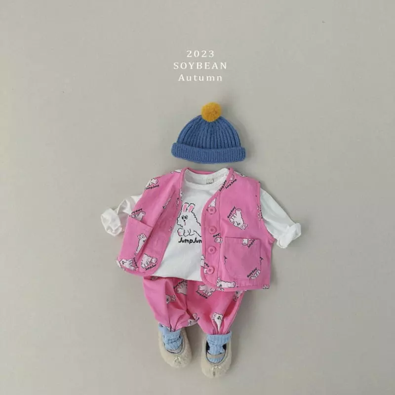 Soybean - Korean Children Fashion - #toddlerclothing - Jump Bunny Top Bottom Set - 3