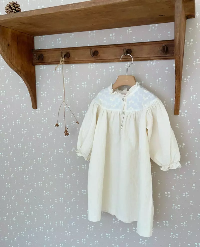 Studio M - Korean Children Fashion - #Kfashion4kids - Cream Embrodiery One-piece - 8