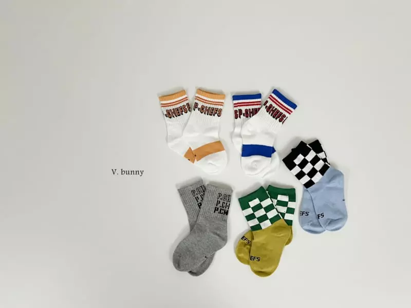 V Bunny - Korean Children Fashion - #childofig - Half Check Socks Set - 8