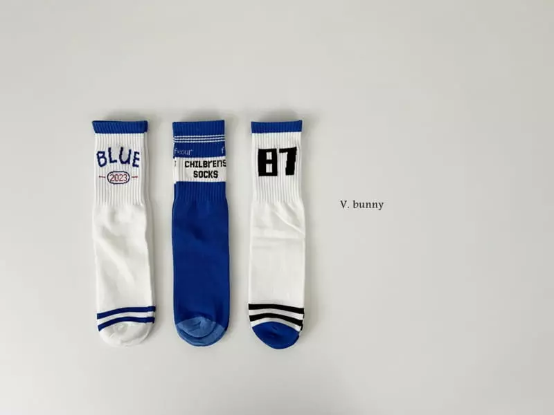 V Bunny - Korean Children Fashion - #designkidswear - Blue Socks Set