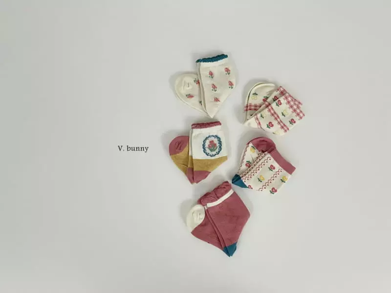 V Bunny - Korean Children Fashion - #designkidswear - Love Flower Socks Set - 3