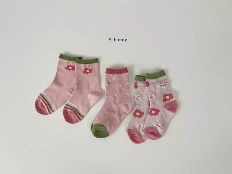 V Bunny - Korean Children Fashion - #kidsshorts - Pink Bear Socks Set - 9