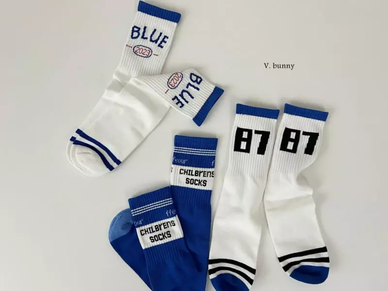 V Bunny - Korean Children Fashion - #minifashionista - Blue Socks Set - 10