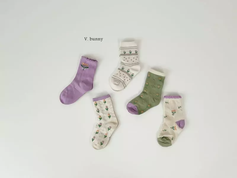 V Bunny - Korean Children Fashion - #prettylittlegirls - Flower Socks Set - 9