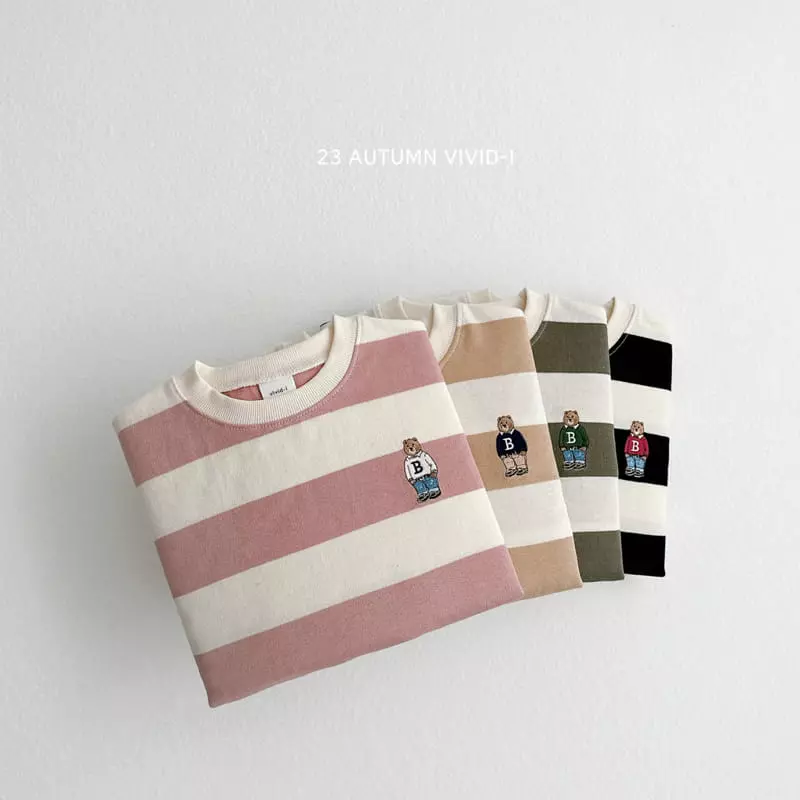 Vivid I - Korean Children Fashion - #childrensboutique - Bear Embrodiery Big Stripes Sweatshirt