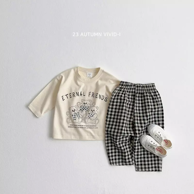Vivid I - Korean Children Fashion - #childrensboutique - Check Bear Top Bottom Set - 6