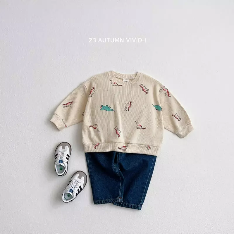 Vivid I - Korean Children Fashion - #childrensboutique - Dino Waffle Top Bottom Set - 5