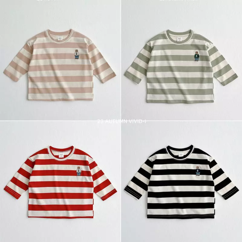 Vivid I - Korean Children Fashion - #discoveringself - Baer Embrodiery Stripes Single Tee - 2