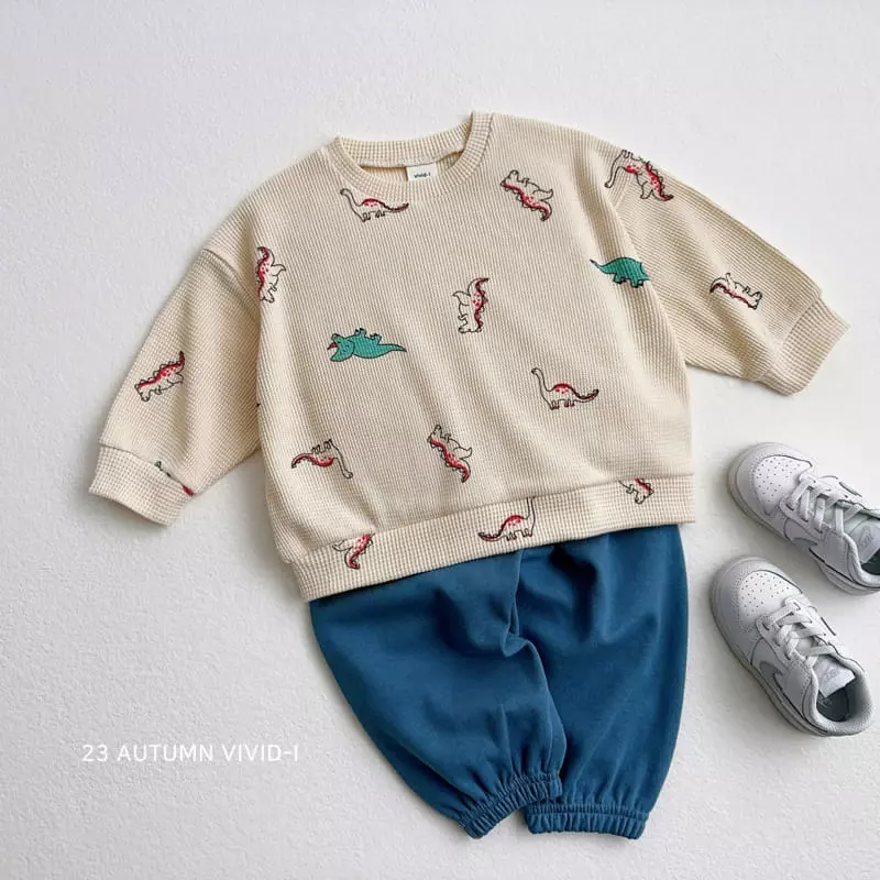Vivid I - Korean Children Fashion - #discoveringself - Dino Waffle Top Bottom Set - 7