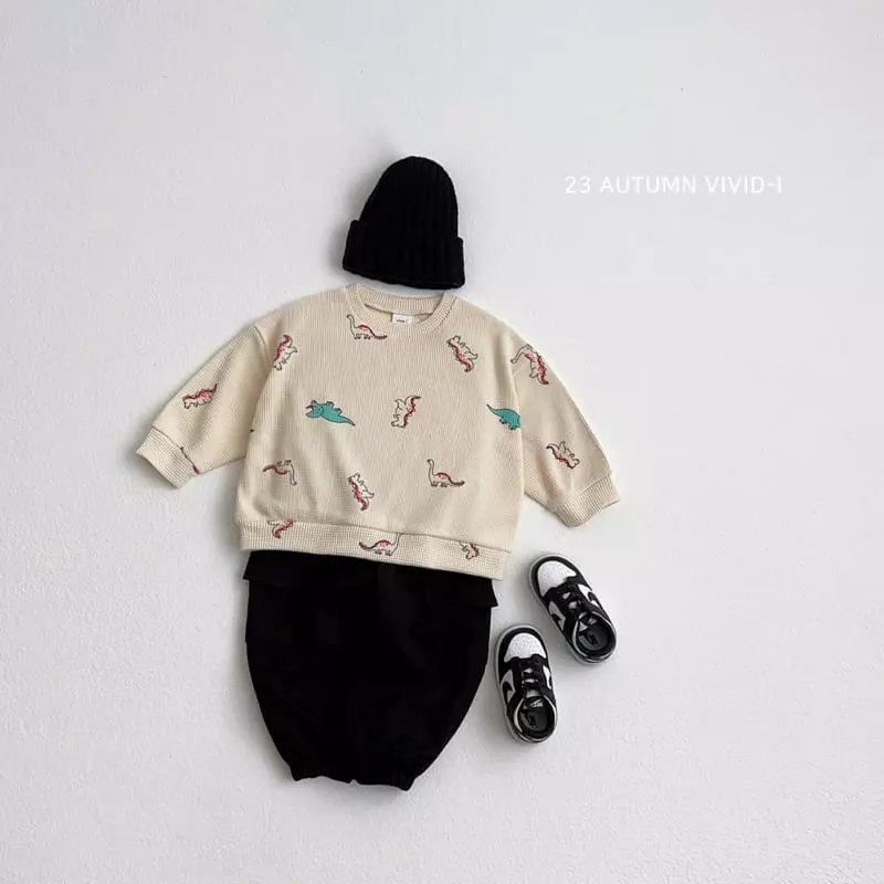 Vivid I - Korean Children Fashion - #fashionkids - Dino Waffle Top Bottom Set - 8