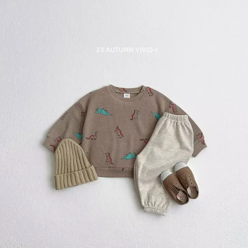 Vivid I - Korean Children Fashion - #kidsshorts - Dino Waffle Top Bottom Set - 9