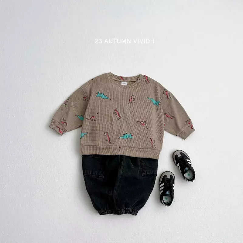 Vivid I - Korean Children Fashion - #kidsstore - Dino Waffle Top Bottom Set - 10