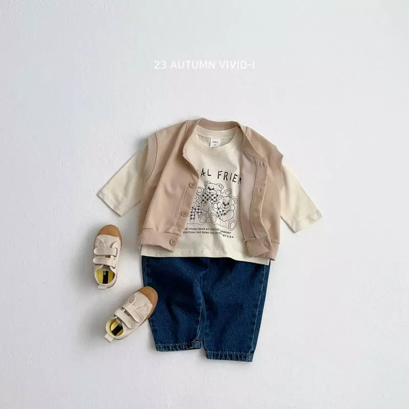 Vivid I - Korean Children Fashion - #kidzfashiontrend - Check Bear Top Bottom Set - 12