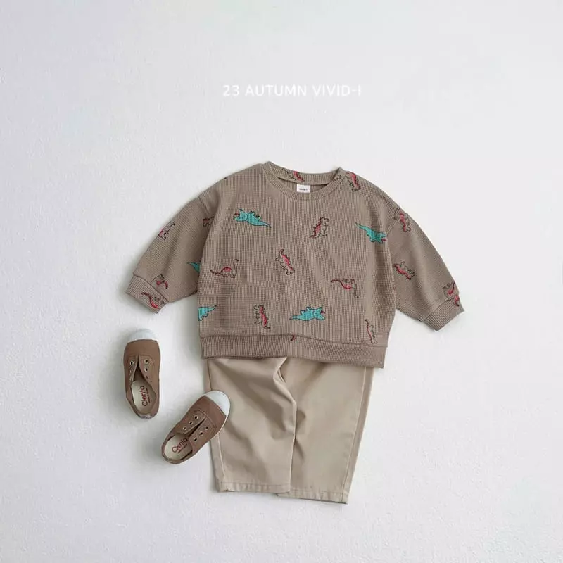Vivid I - Korean Children Fashion - #kidzfashiontrend - Dino Waffle Top Bottom Set - 11