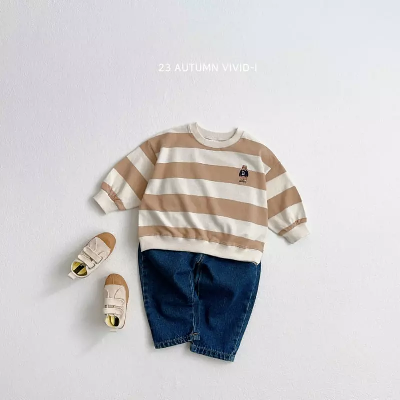 Vivid I - Korean Children Fashion - #littlefashionista - Bear Embrodiery Big Stripes Sweatshirt - 9