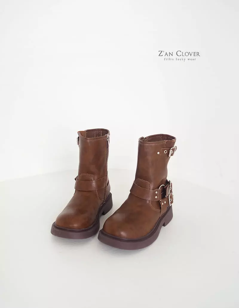 Zan Clover - Korean Children Fashion - #kidsstore - Leather Buckle Boots - 5