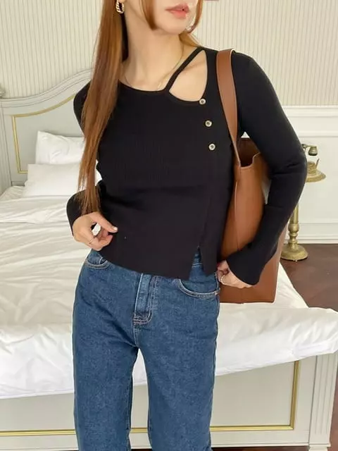 Adaze - Korean Women Fashion - #momslook - Heart Slit Tee - 10