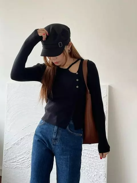 Adaze - Korean Women Fashion - #momslook - Heart Slit Tee - 12