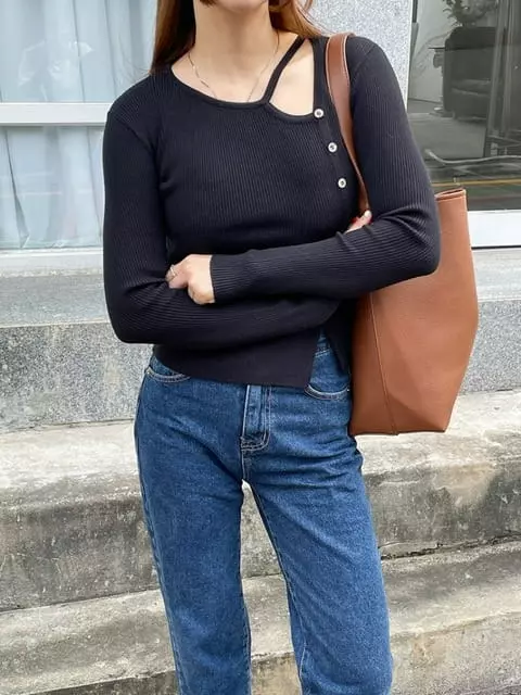 Adaze - Korean Women Fashion - #momslook - Heart Slit Tee - 6