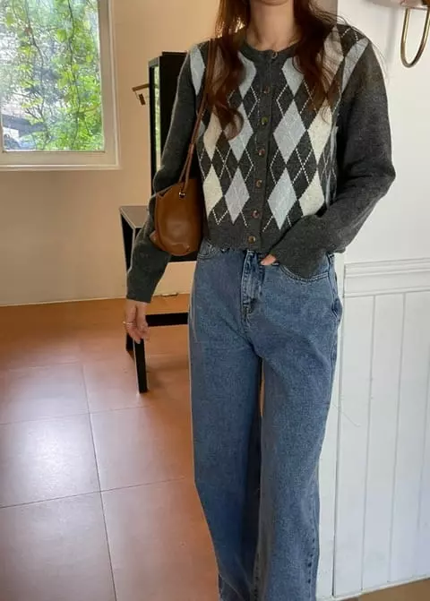 Adaze - Korean Women Fashion - #pursuepretty - Dinning Argyle Cardigan - 6