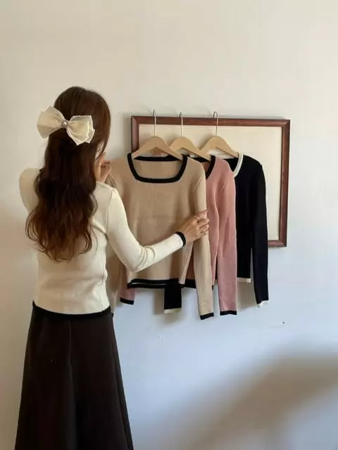 Adaze - Korean Women Fashion - #restrostyle - Falling Color Square Tee - 6