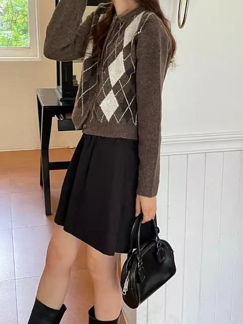 Adaze - Korean Women Fashion - #thatsdarling - Dinning Argyle Cardigan - 10