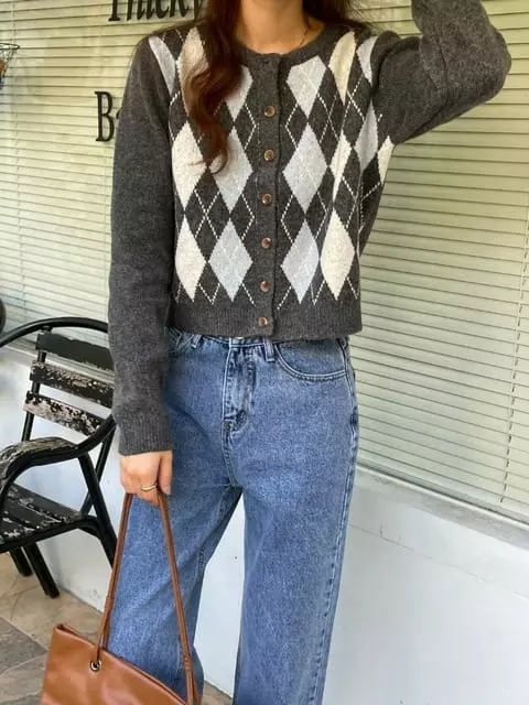 Adaze - Korean Women Fashion - #womensfashion - Dinning Argyle Cardigan - 4