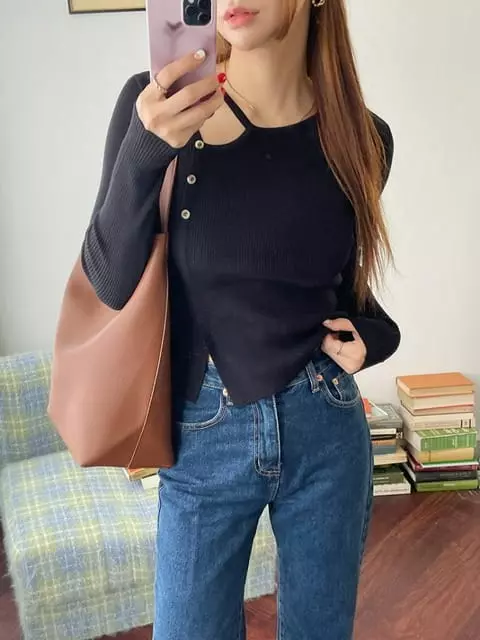 Adaze - Korean Women Fashion - #womensfashion - Heart Slit Tee - 9