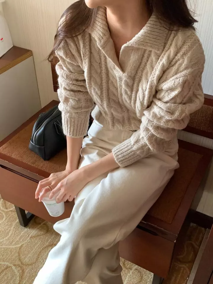 Atthismoment - Korean Women Fashion - #momslook - Twist Round Knit Tee - 2