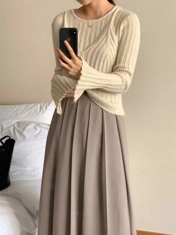 Atthismoment - Korean Women Fashion - #romanticstyle - Layered Knit Tee - 3