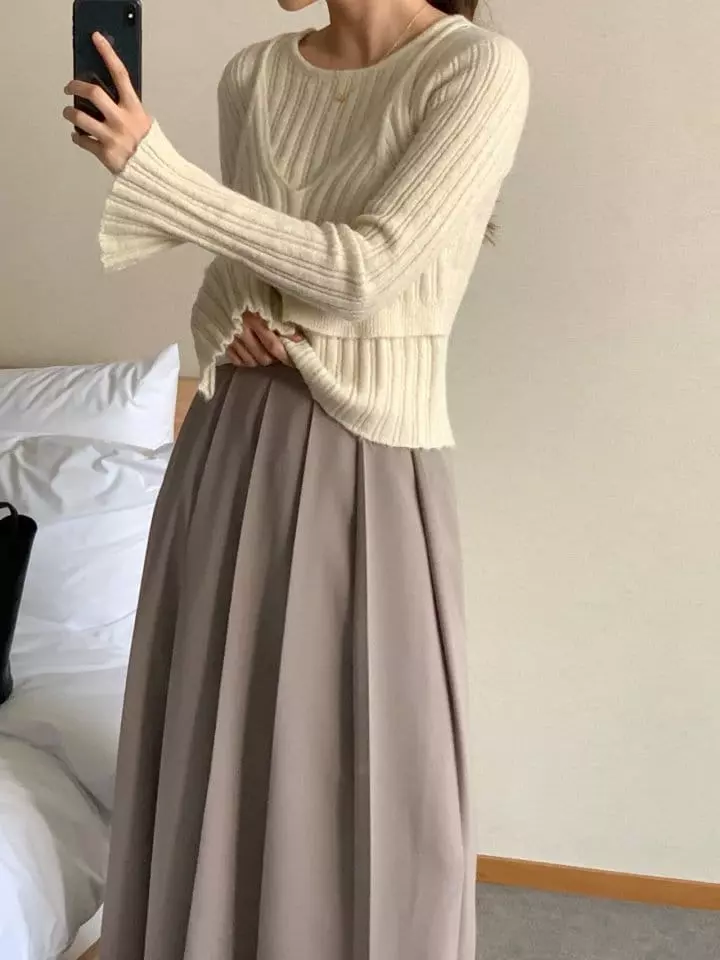 Atthismoment - Korean Women Fashion - #romanticstyle - Layered Knit Tee - 4