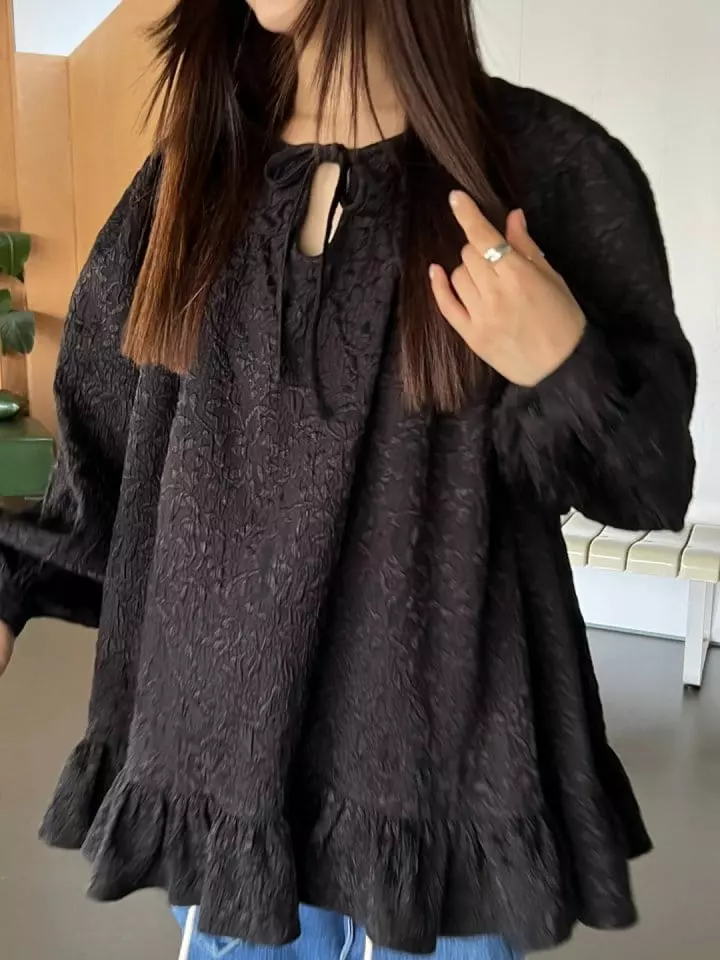Bricklane - Korean Women Fashion - #momslook - Jacquard Puff Blouse - 6