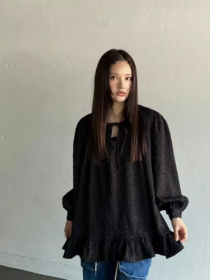 Bricklane - Korean Women Fashion - #momslook - Jacquard Puff Blouse - 8