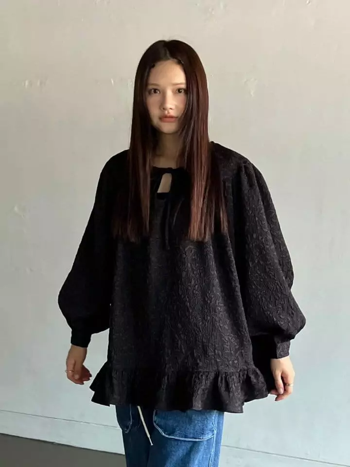 Bricklane - Korean Women Fashion - #momslook - Jacquard Puff Blouse - 9