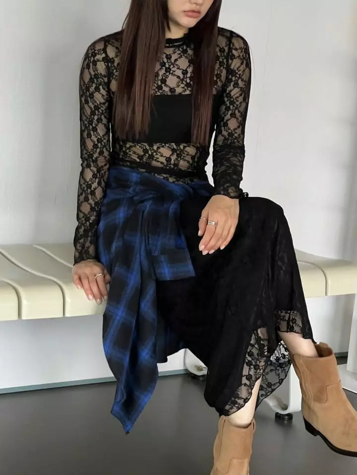 Bricklane - Korean Women Fashion - #momslook - Terry Lace Turtleneck Tee - 6
