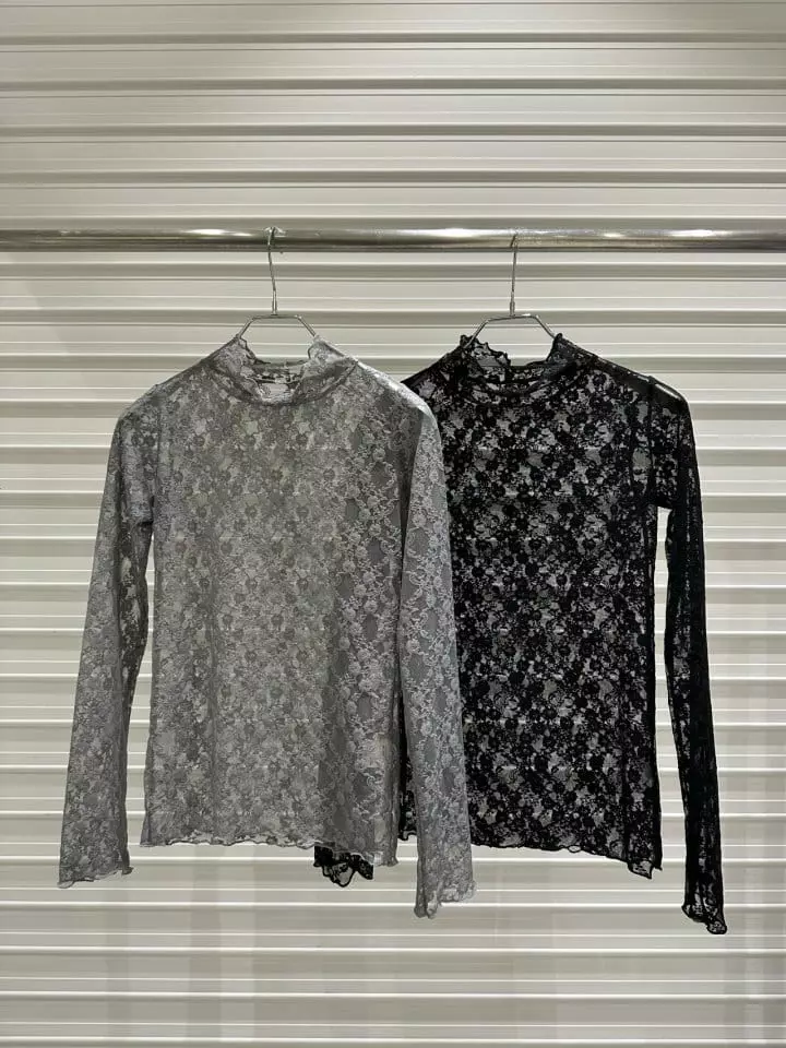 Bricklane - Korean Women Fashion - #womensfashion - Terry Lace Turtleneck Tee