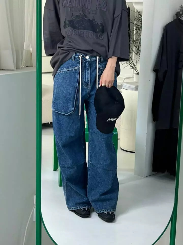 Bricklane - Korean Women Fashion - #womensfashion - Big Pocket String Denim Pants - 9
