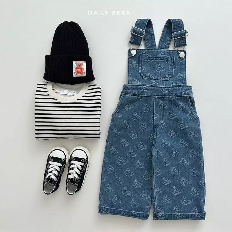 Daily Bebe - Korean Children Fashion - #Kfashion4kids - Bear Denim Dungarees - 2