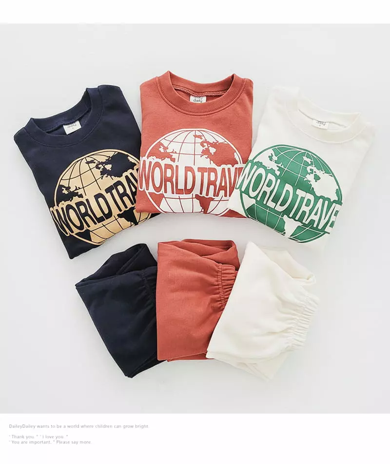 Daily Daily - Korean Children Fashion - #designkidswear - World Travel Top Bottom Set - 11