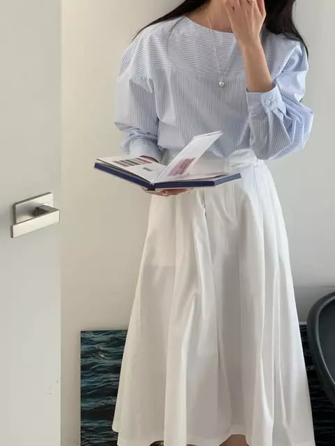 French Chic - Korean Women Fashion - #momslook - Boat Neck St Blouse - 3
