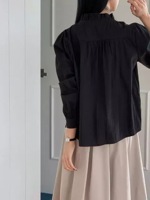 French Chic - Korean Women Fashion - #womensfashion - Dovi Neck Frill Blouse - 4