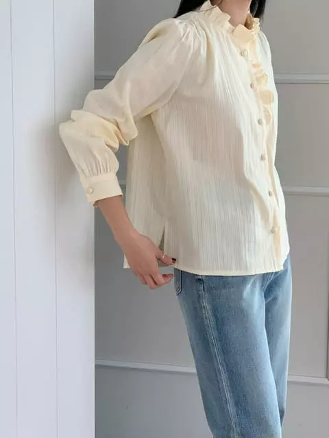 French Chic - Korean Women Fashion - #momslook - Dovi Neck Frill Blouse - 6