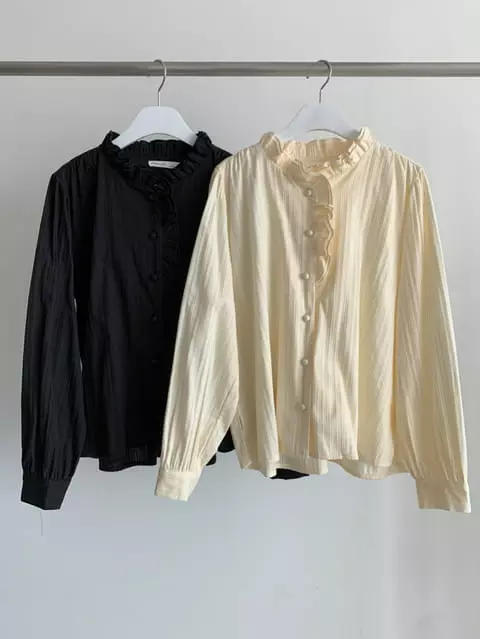 French Chic - Korean Women Fashion - #momslook - Dovi Neck Frill Blouse - 9