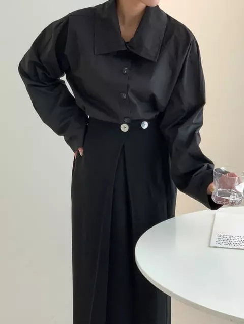 French Chic - Korean Women Fashion - #pursuepretty - LEME Loose-fit Poplin High-Collar Cotton Blouse - 9