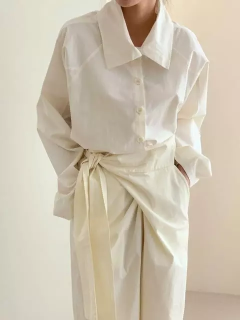French Chic - Korean Women Fashion - #vintageinspired - LEME Loose-fit Poplin High-Collar Cotton Blouse - 7