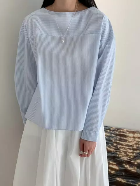 French Chic - Korean Women Fashion - #momslook - Boat Neck St Blouse - 4