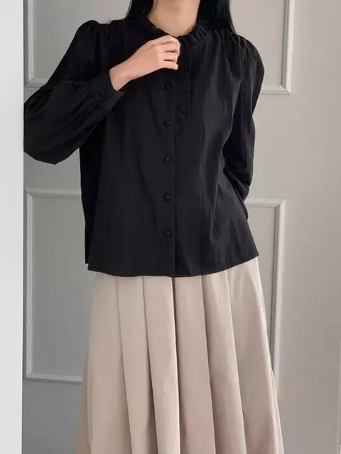 French Chic - Korean Women Fashion - #womensfashion - Dovi Neck Frill Blouse - 3