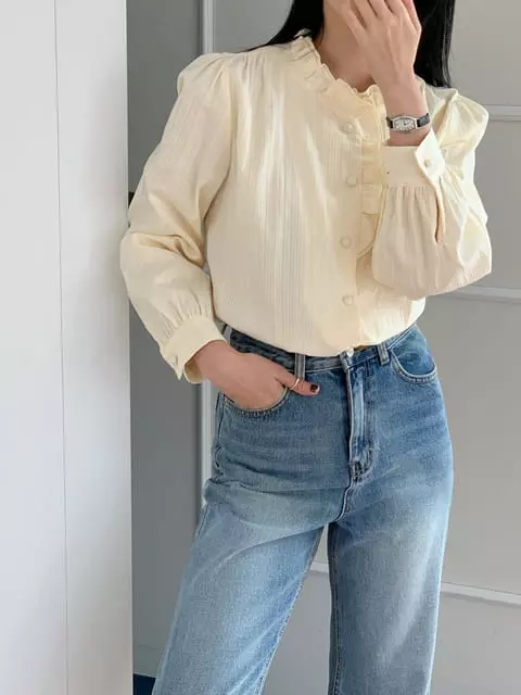 French Chic - Korean Women Fashion - #womensfashion - Dovi Neck Frill Blouse - 5